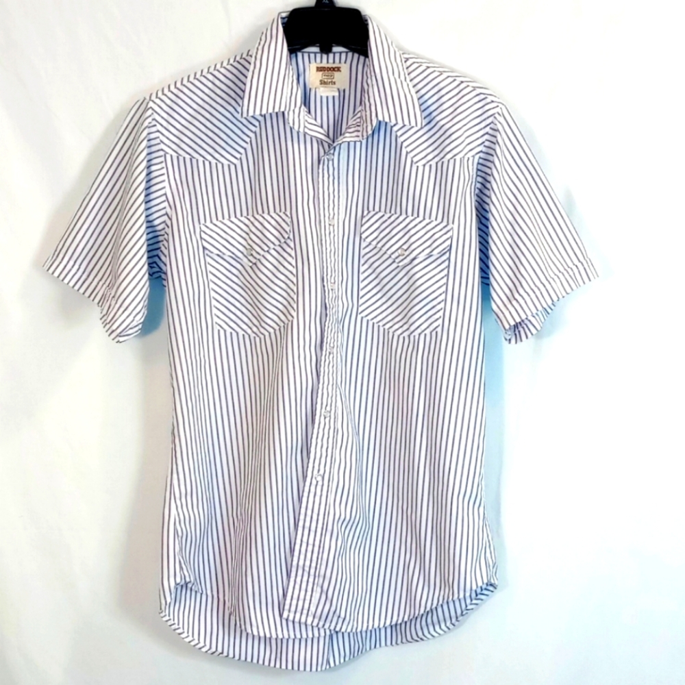 Vintage Ruddock Eyre Striped Men's Pearl Snap Short Sleeve Shirt Size 16 Western